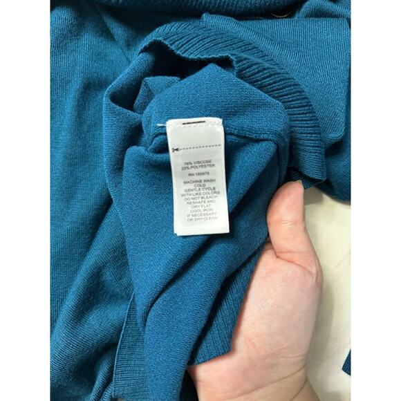 Cable & Gauge Sweater Women's Size 2X Wide Button Up Turtleneck Blue Office Wear - Picture 7 of 9